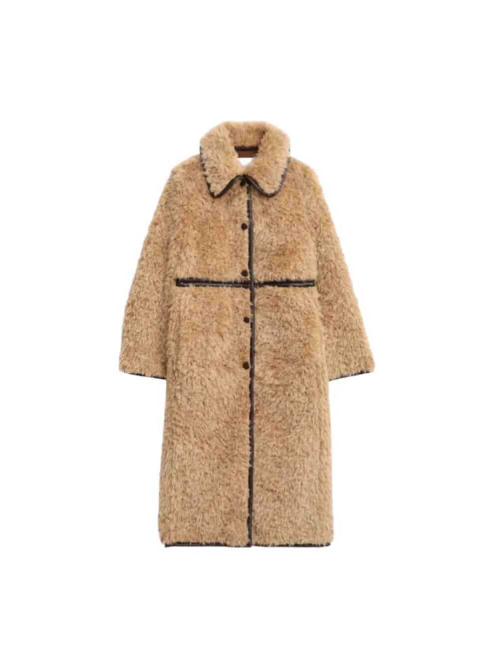 Zara Limited Edition Fleece Coat Jacket Womens Medium Tan Brown Long Button Up